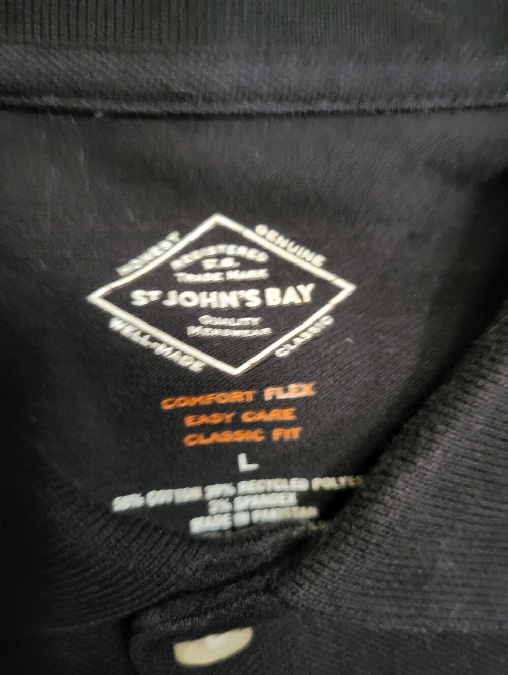 St. John's Bay Black Collar Polo Shirt Men Size Large - Picture 3 of 3